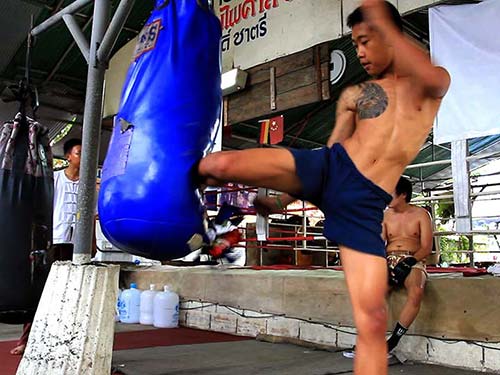 Training in a Muay Thai Gym.