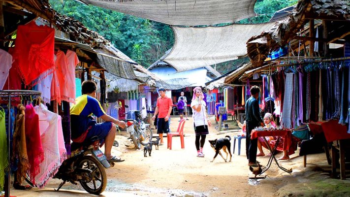 Market in a Padaung or Long Neck village.